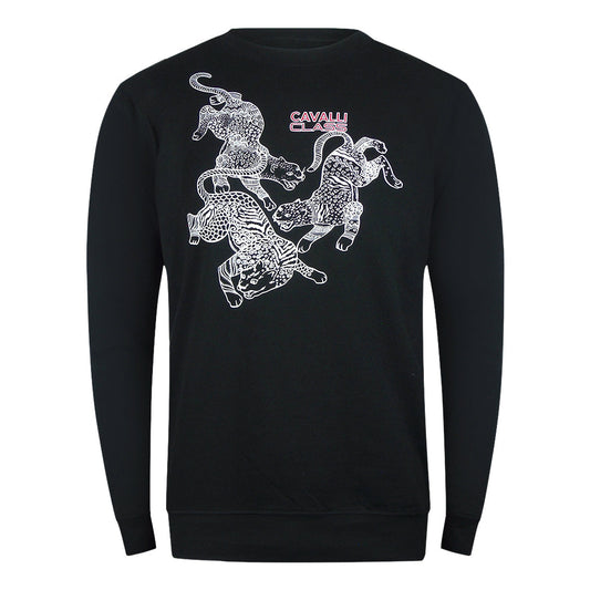 Cavalli Class Txt66B Cf050 05051 Black Round Neck Sweatshirt Mens - Style Centre Wholesale