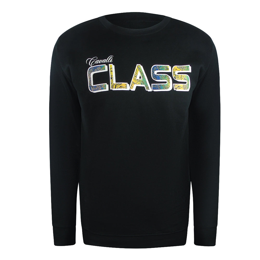 Cavalli Class Txt66H Cf050 05051 Black Round Neck Sweatshirt Mens - Style Centre Wholesale
