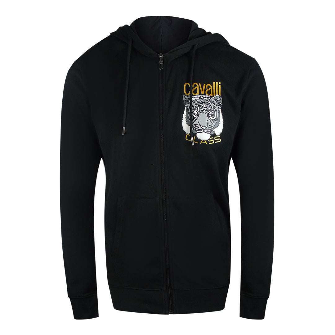 Cavalli Class Bold Tiger Graphic Logo Black Zip-Up Hoodie TXT68A CF050 05051