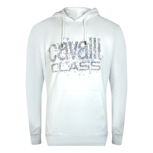 Cavalli Class Cracked Sprayed Logo Off White Hoodie TXT68L CF050 00533 - Style Centre Wholesale