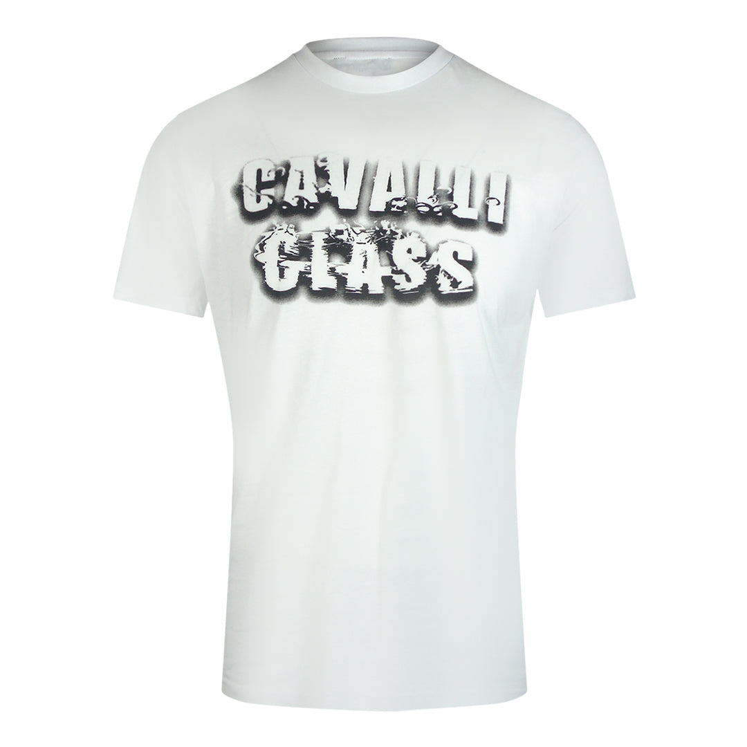 Cavalli Class Smoke Bold Logo Off White T-Shirt TXT61C JD060 00533 - Style Centre Wholesale
