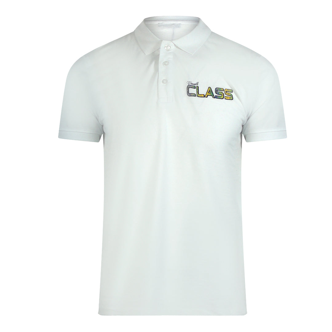 Cavalli Class Vibrant Floral Logo Off White Polo Shirt TXT64L JD060 00533 - Style Centre Wholesale