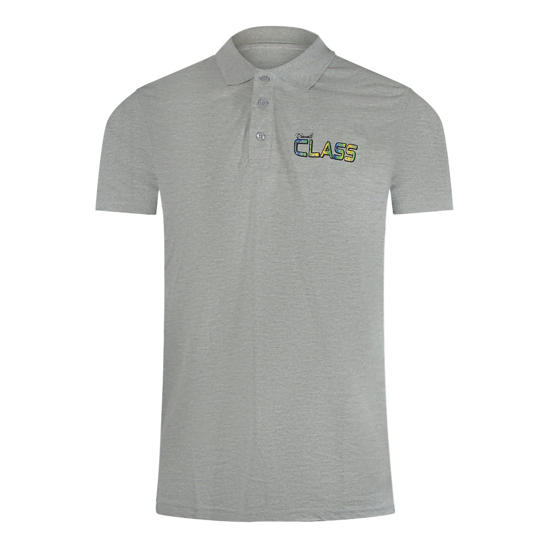 Cavalli Class Vibrant Floral Logo Grey Polo Shirt TXT64L JD060 05014