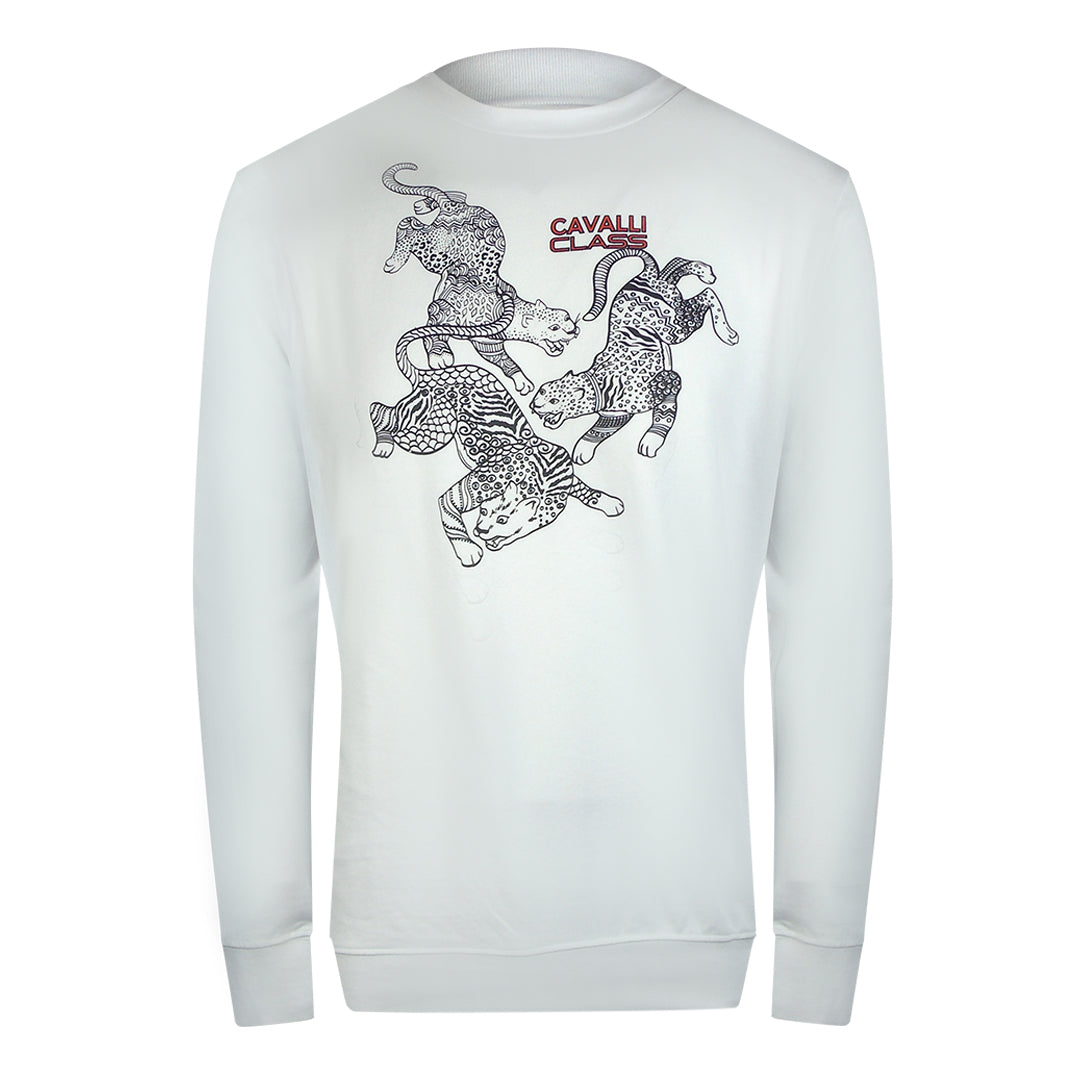 Cavalli Class Txt66B Cf050 00533 Off White Round Neck Sweatshirt Mens - Style Centre Wholesale