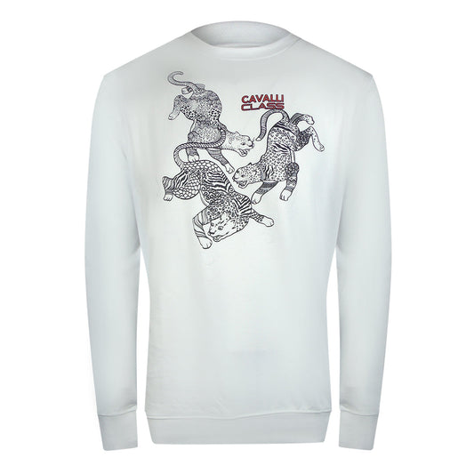 Cavalli Class Txt66B Cf050 00533 Off White Round Neck Sweatshirt Mens - Style Centre Wholesale