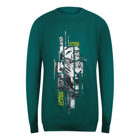Cavalli Class Txt66E Cf050 04038 Green Ottanio Round Neck Sweatshirt Mens - Style Centre Wholesale