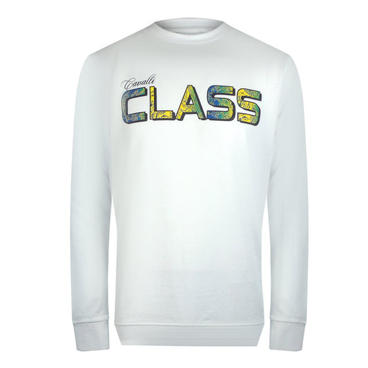 Cavalli Class Txt66H Cf050 00533 Off White Round Neck Sweatshirt Mens - Style Centre Wholesale