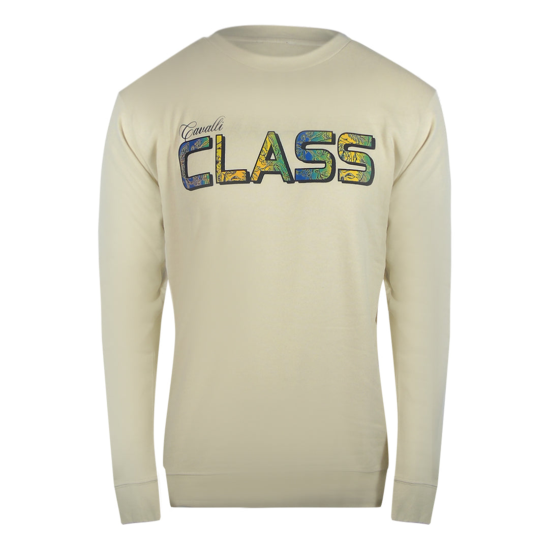 Cavalli Class Txt66H Cf050 03528 Beige Sand Round Neck Sweatshirt Mens - Style Centre Wholesale
