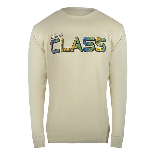 Cavalli Class Txt66H Cf050 03528 Beige Sand Round Neck Sweatshirt Mens - Style Centre Wholesale