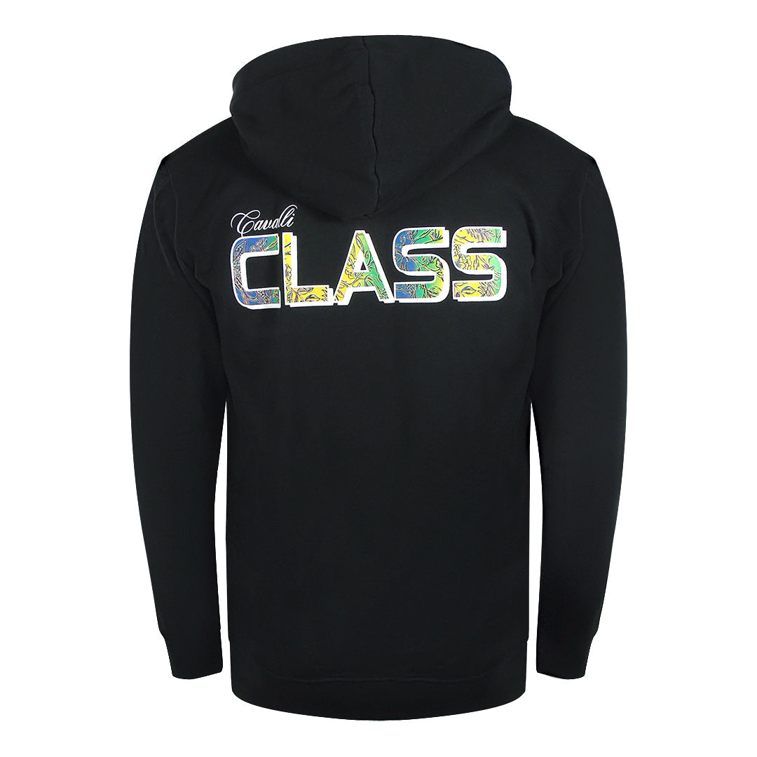 Cavalli Class Bold Floral Logo Black Zip-Up Hoodie TXT68H CF050 05051 - Style Centre Wholesale