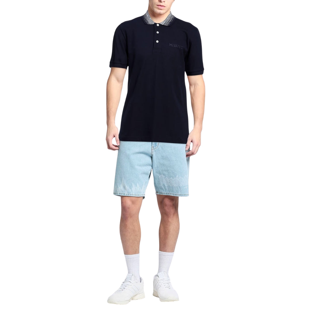 Missoni Short Sleeve Polo Blue Navy Base With Blue And Purple Space Dyed S