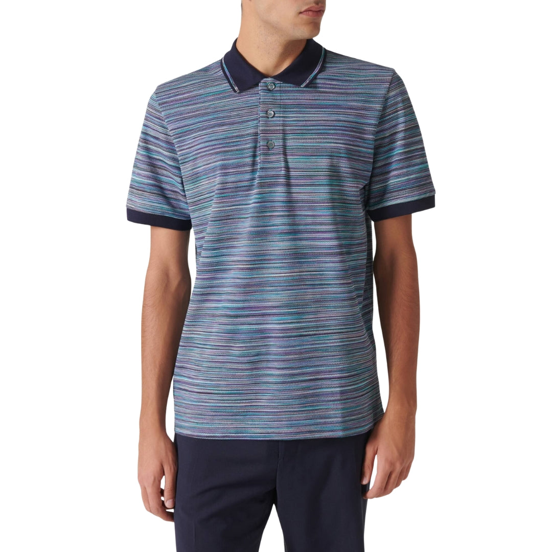 Missoni Short Sleeve Polo Blue And Purple Space Dyed S