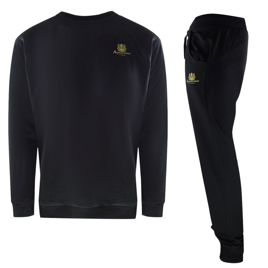 Aquascutum Small Iconic Crest Black Crewneck Track Set - Style Centre Wholesale