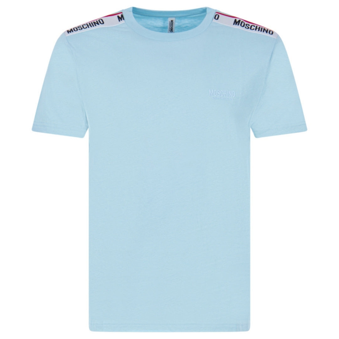 Moschino Branded Taped Shoulder Logo Light Blue T-Shirt L