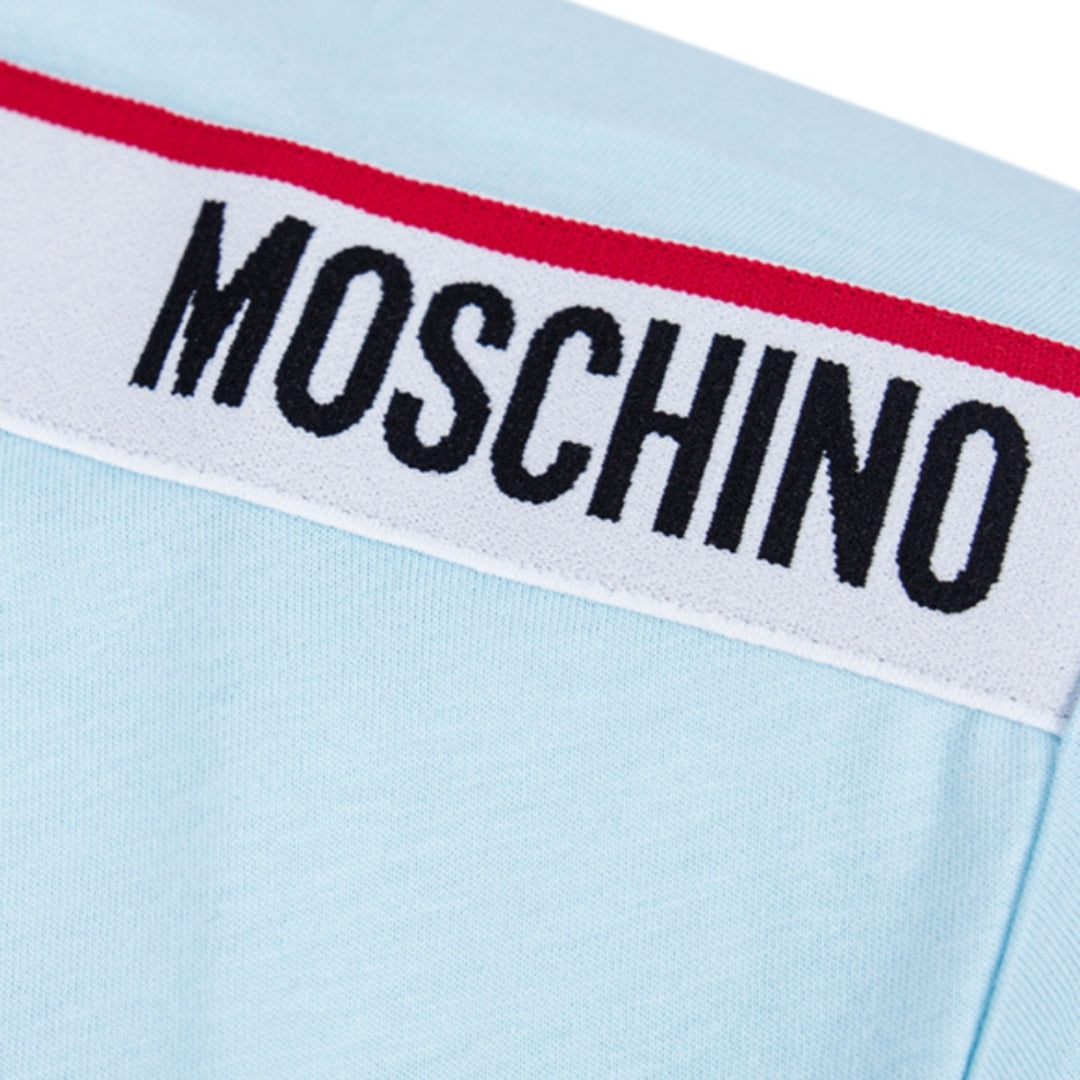 Moschino Branded Taped Shoulder Logo Light Blue T-Shirt L