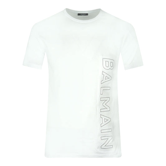 Balmain Brand Embossed Logo White T Shirt