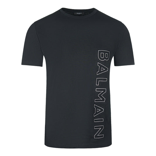 Balmain Brand Embossed Logo Black T Shirt