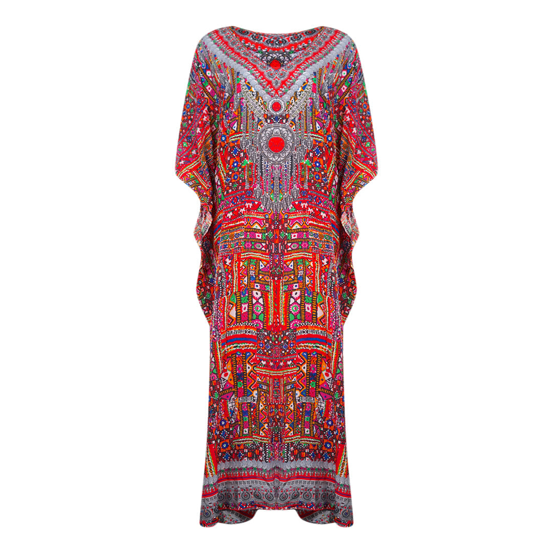 Inoa Banjara 12003 Print Red Long Kaftan Cover Up