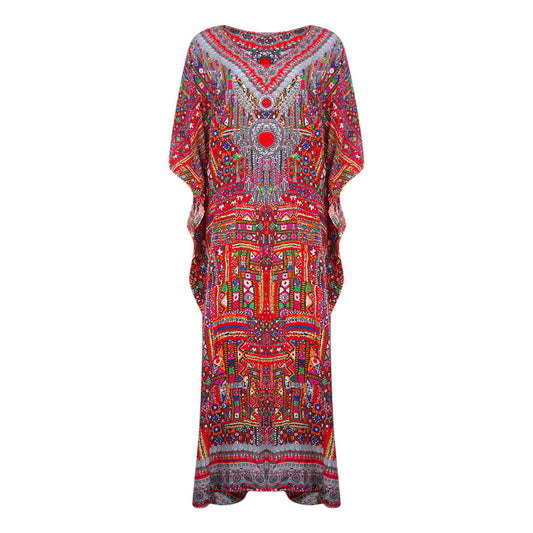 Inoa Banjara 12003 Print Red Long Kaftan Cover Up