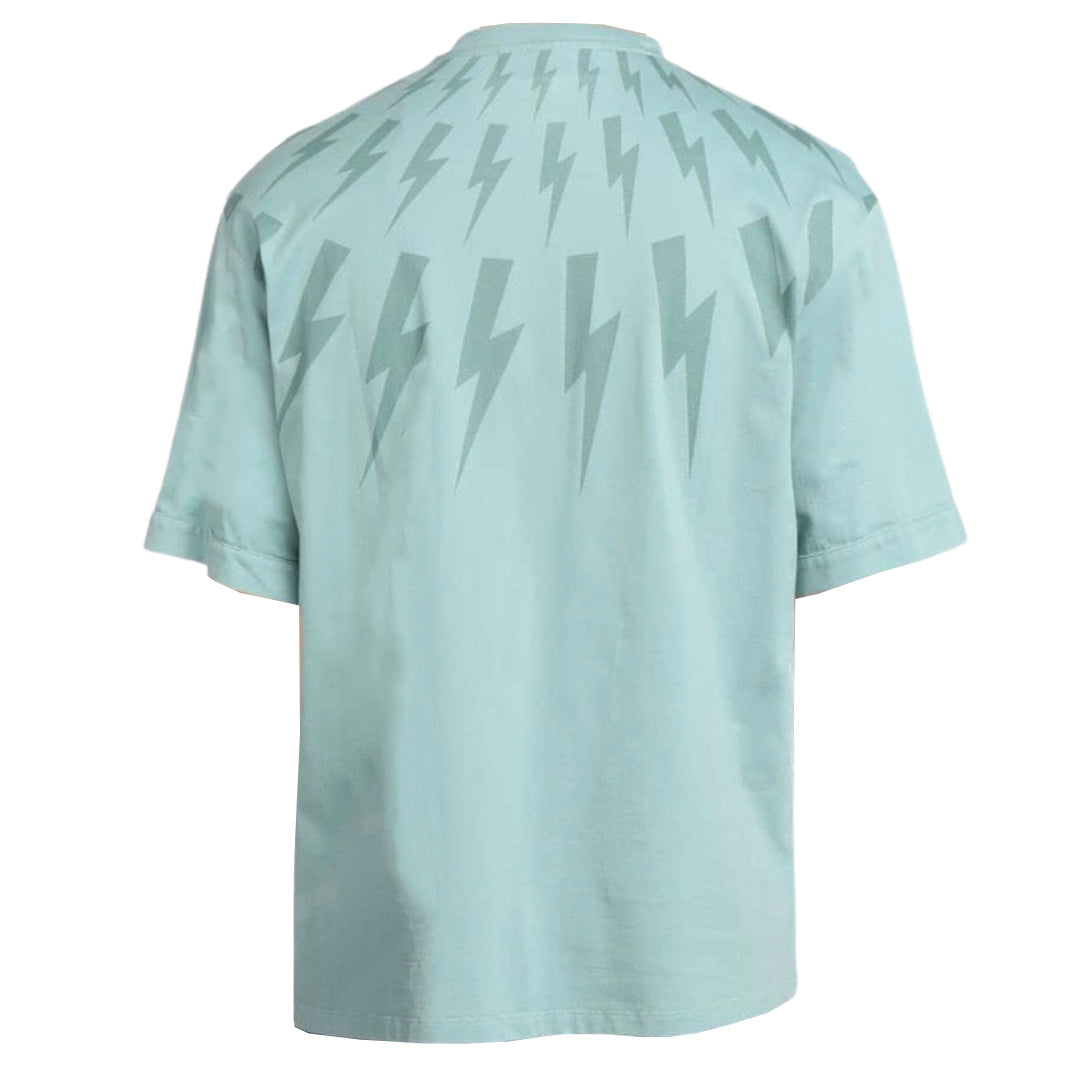 Neil Barrett Fair Isle Thunderbolt Oversize Blue T Shirt Bjt008S R518S 3201