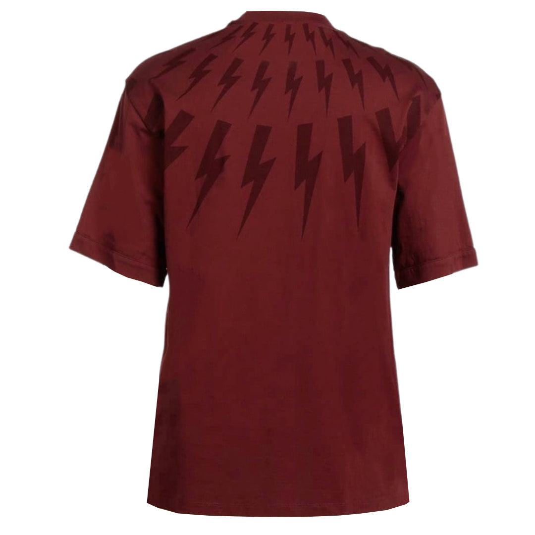 Neil Barrett Fair Isle Thunderbolt Oversize Red T Shirt