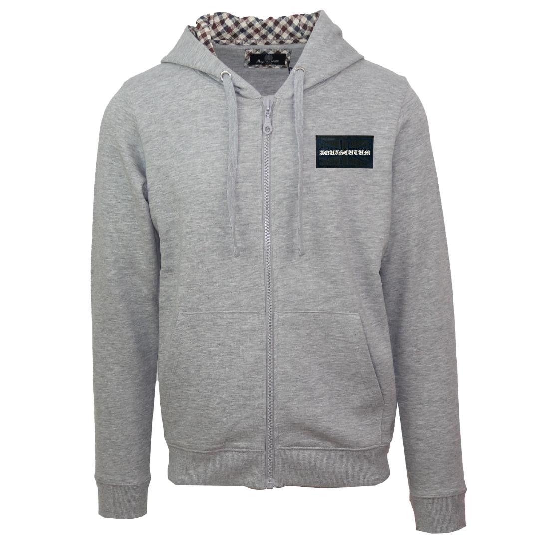 Aquascutum Box Gothic Logo Grey Zip Up Hoodie