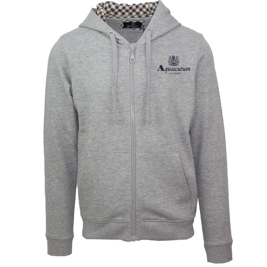 Aquascutum London Embossed Signature Logo Grey Zip Up Hoodie