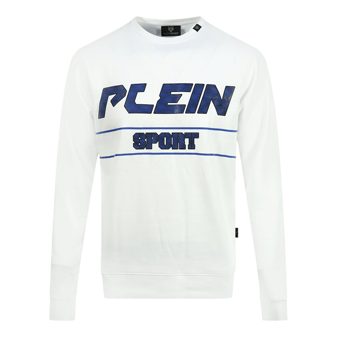 Philipp Plein Sport Blue Bold Logo White Jumper FIPS211 01 Blue