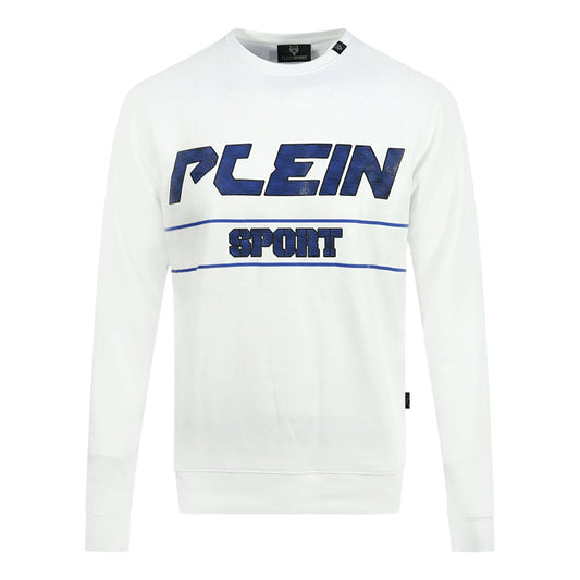 Philipp Plein Sport Blue Bold Logo White Jumper FIPS211 01 Blue