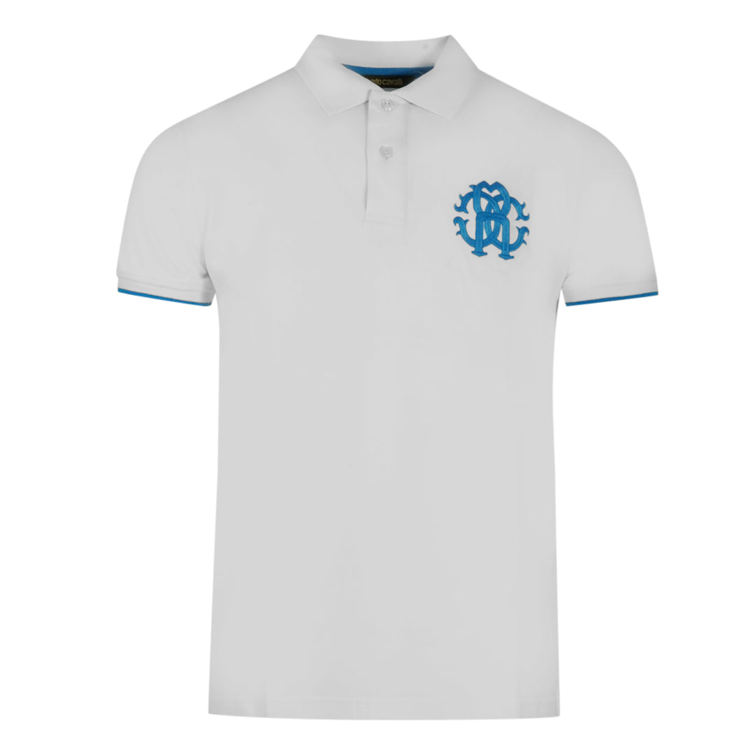 Roberto Cavalli Blue Logo White Polo Shirt