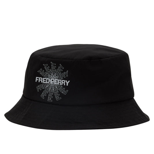 Fred Perry Graphic Print Logo Canvas Black Bucket Hat - Style Centre Wholesale