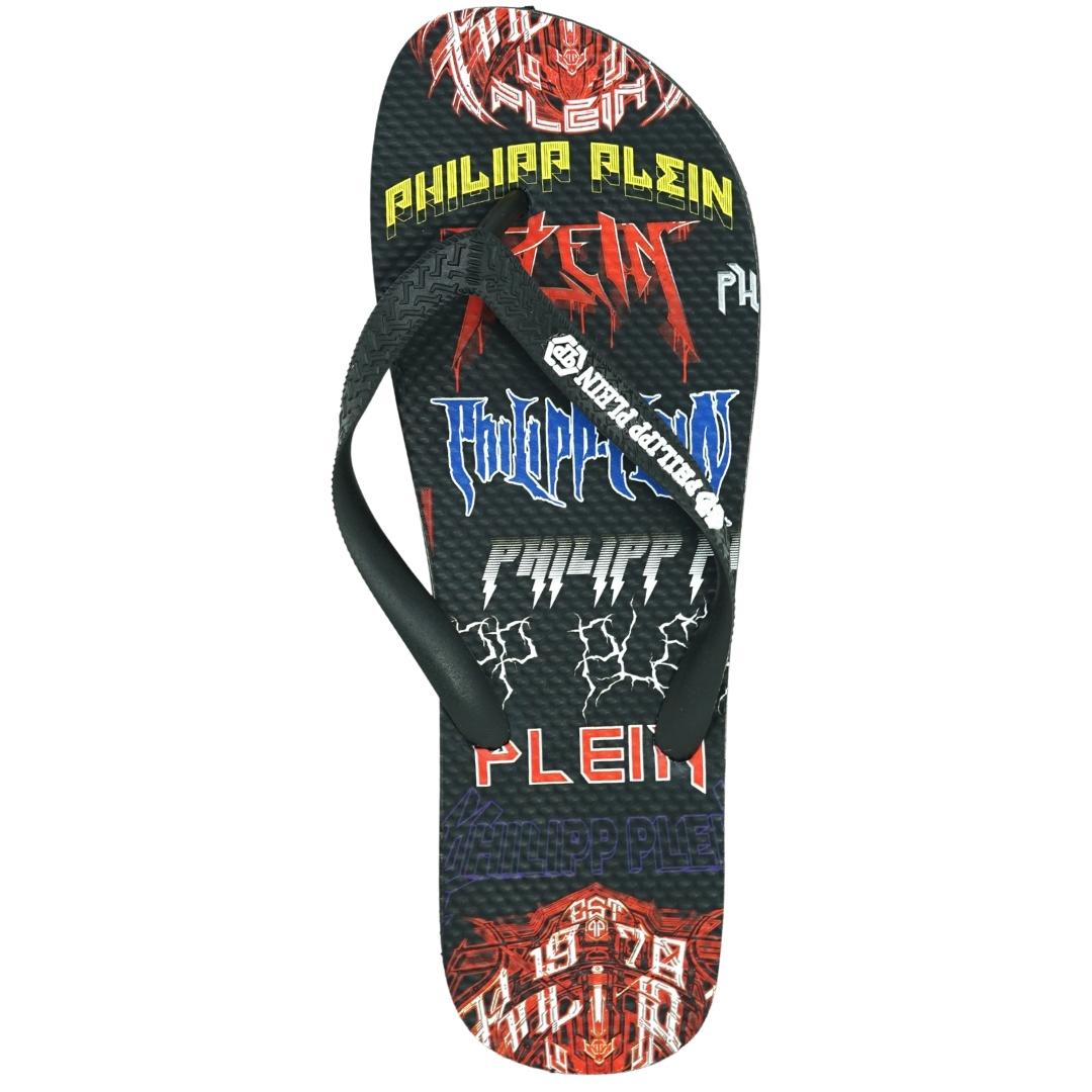 Philipp Plein Rock Logos Black Flip Flops