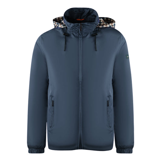 Aquascutum Plain Navy Blue Hide Hood Lightweight Jacket Jk007 11 - Style Centre Wholesale