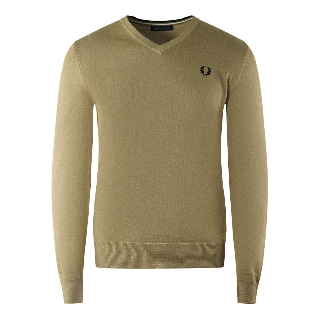 Fred Perry Classic V Neck Light Brown Jumper - Style Centre Wholesale