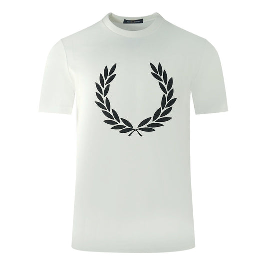 Fred Perry Large Flock Laurel Wreath Logo White T-Shirt M2669 100 - Style Centre Wholesale