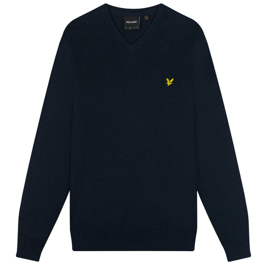 Lyle Scott Cotton Merino Dark Navy V Neck Jumper