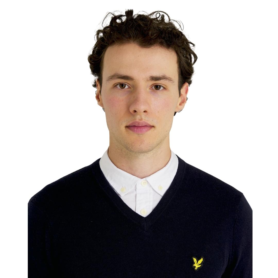 Lyle Scott Cotton Merino Dark Navy V Neck Jumper