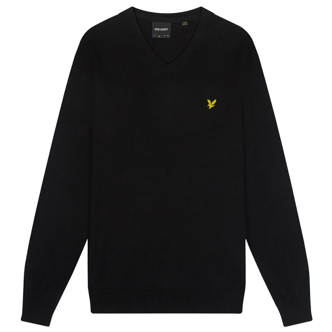 Lyle Scott Cotton Merino Jet Black V Neck Jumper