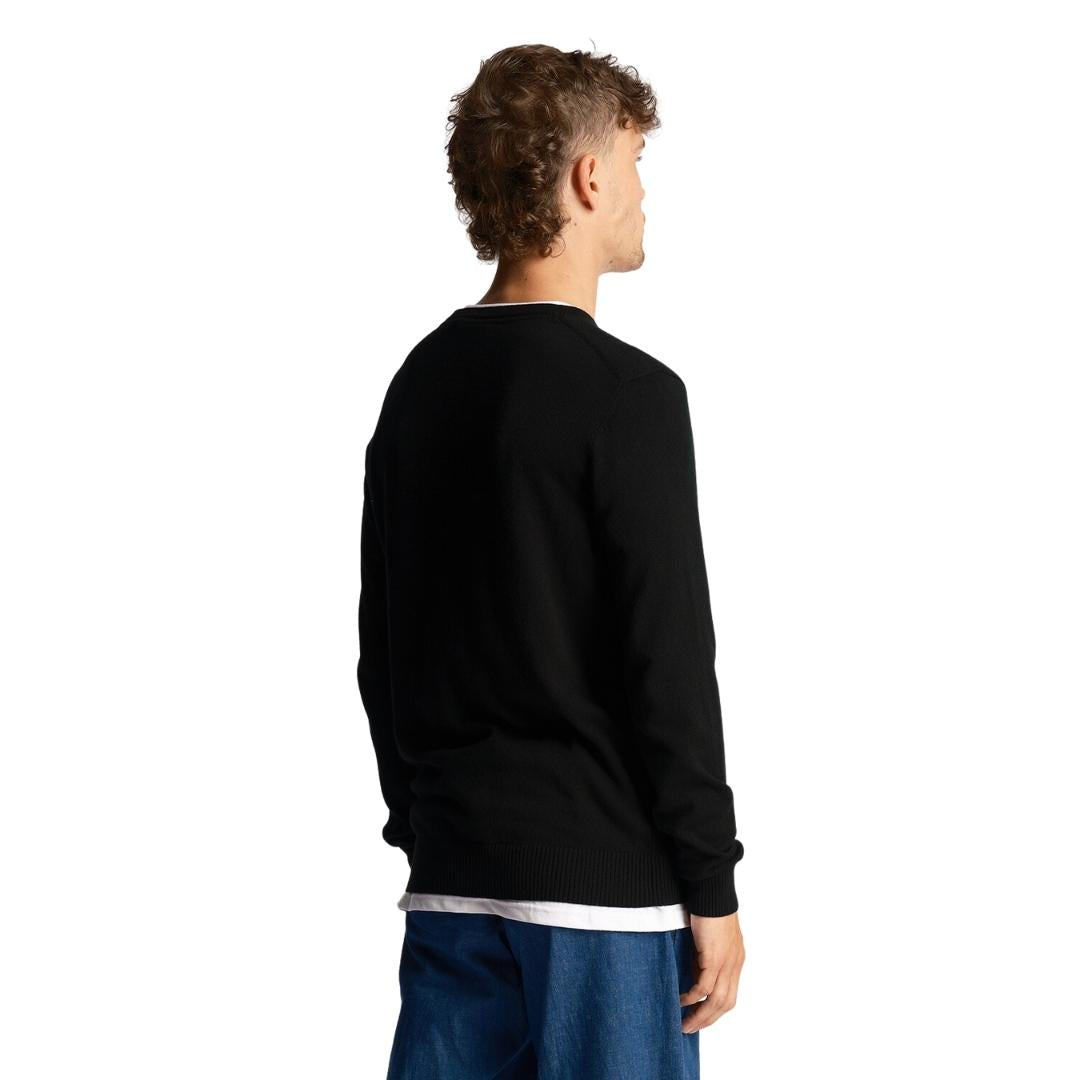 Lyle Scott Cotton Merino Jet Black V Neck Jumper