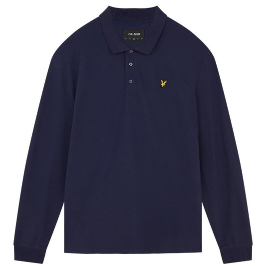 Lyle Scott Branded Chest Logo Navy Blue Long Sleeve Polo Shirt