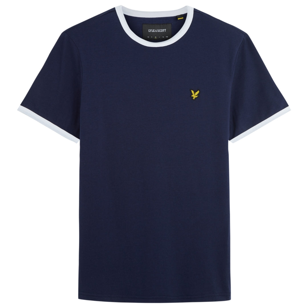 Lyle Scott Branded Navy Ringer T Shirt