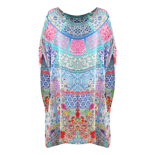 Inoa Martinique 12004 Blue Floral Short Kaftan Cover Up Martinique 12004 Short Kaftan