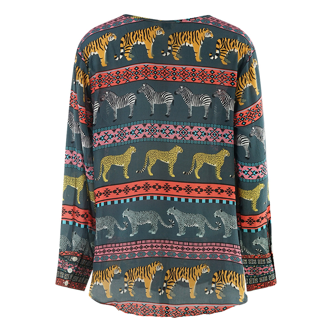 Inoa Masari Mara 1202110 Long Sleeve Grey Silk Fish Top