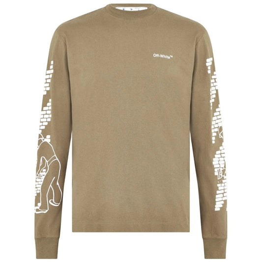 Off White Bricks Logo Long Sleeve Skate Fit Army Green T Shirt