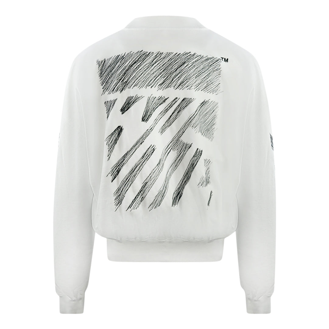Off White Scribble Diagonal Boxy Crew Neck White Sweatshirt