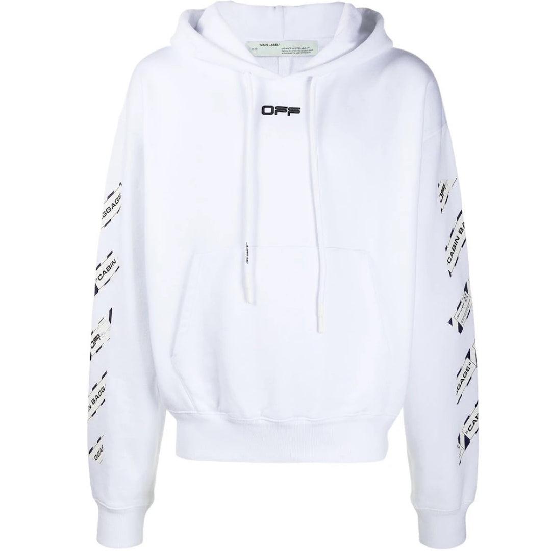 Off White Airport Tape Slim Fit White Hoodie