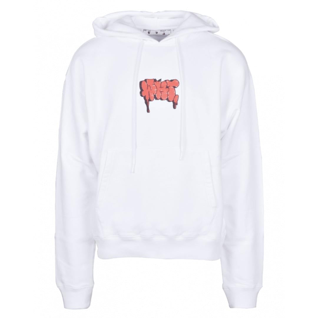 Off-White Graffiti Paint Logo White Hoodie OMBB037R21FLE006 0125