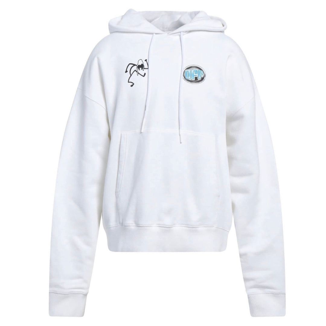Off White Dj Play Over Print White Skate Hoodie OMBB037S22FLE005 0110