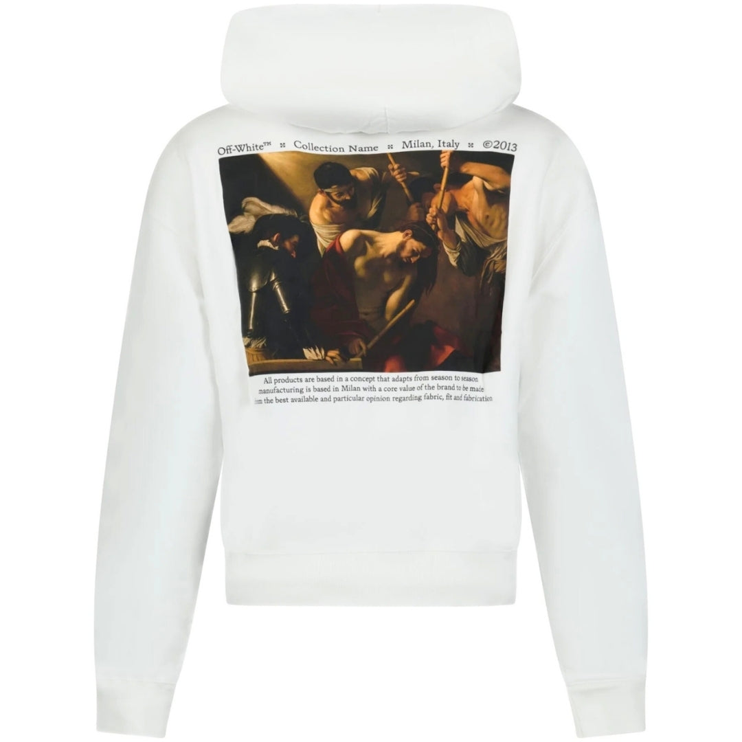 Off White Caravaggio Crowing Design White Oversized Hoodie