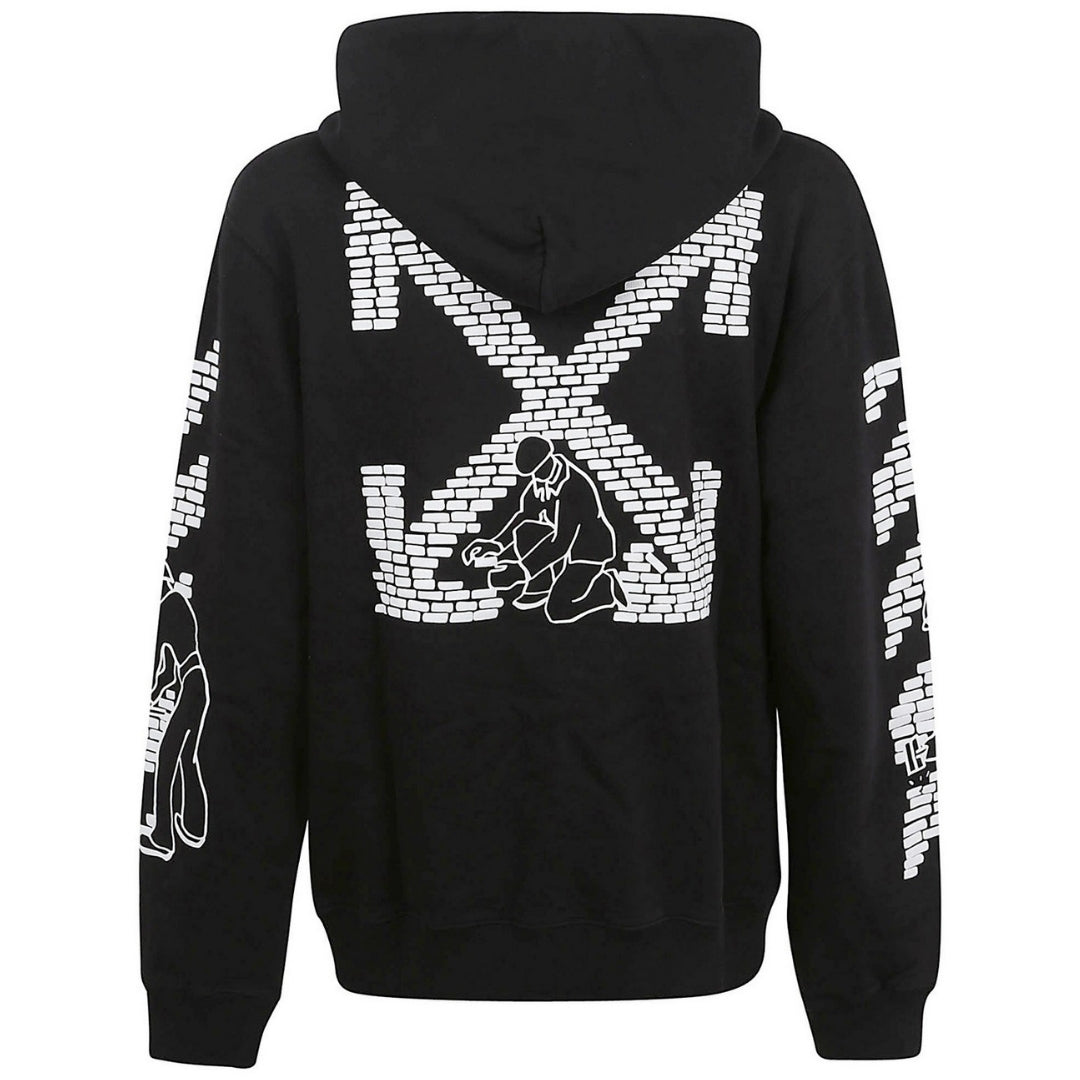 Off White Bricks Design Slim Fit Black Hoodie